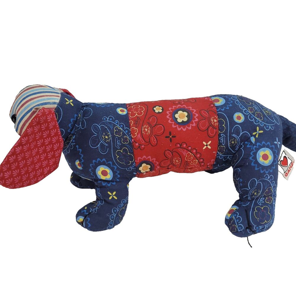 Paisley Patchwork Daschie Daschund Plush 16" Ganz Blue Red Floral puppy dog - Picture 3 of 11
